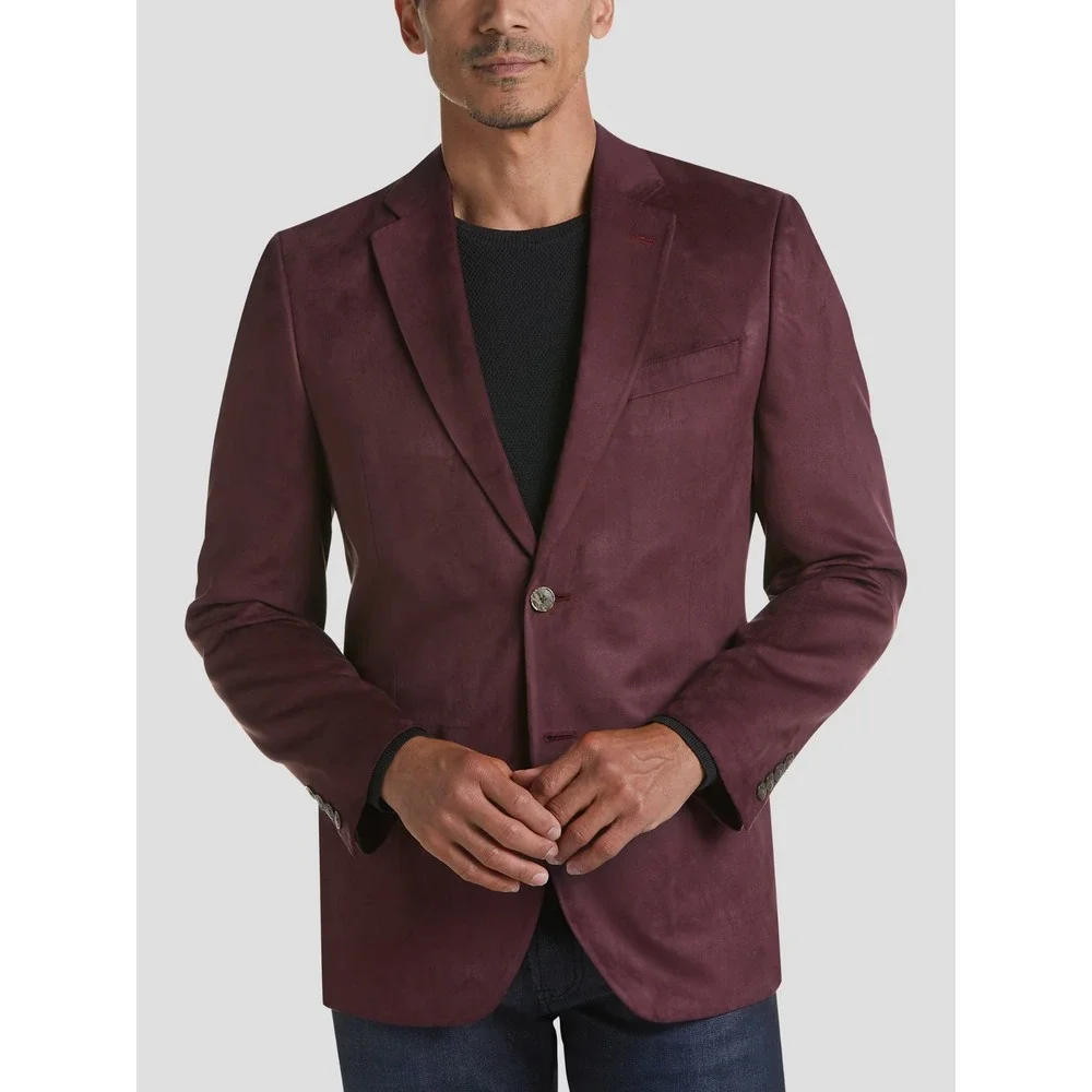 Nautica Men's Modern-Fit Faux-Suede Blazer Sport Coat Jacket Size 42L Burgundy